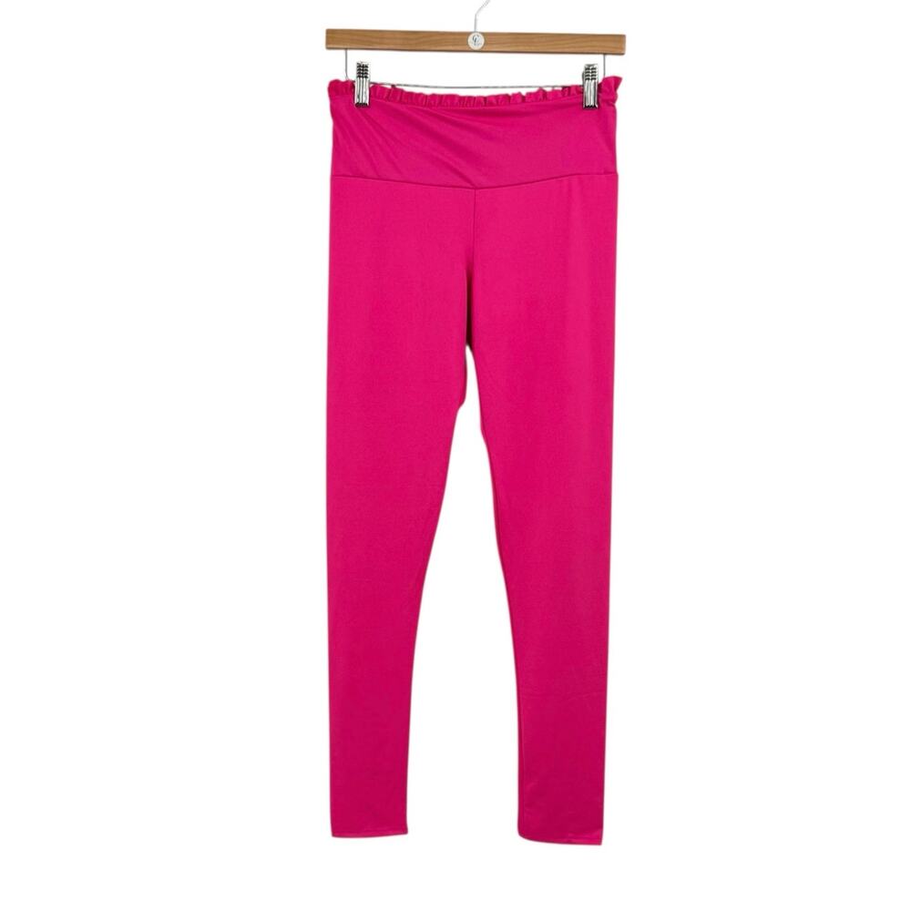 143 Story Lizzy Two Piece Hot Pink Ruffle High Waist Legging Crop Tank Set - Picture 9 of 16